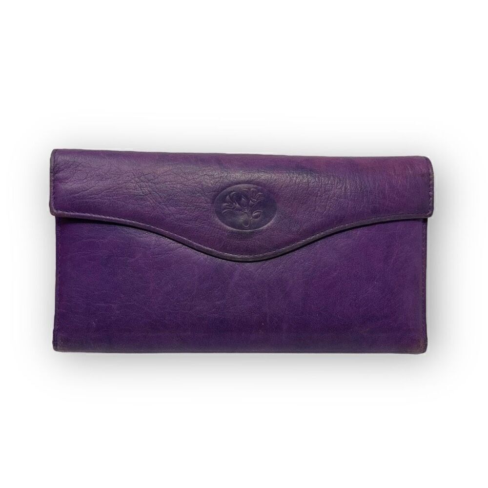 Buxton Vintage Leather Wallet Billfold Bi-Fold Purple Top Grain Cow Hide Used